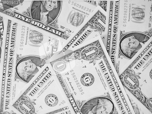 Image of Black and white Dollar notes 1 Dollar