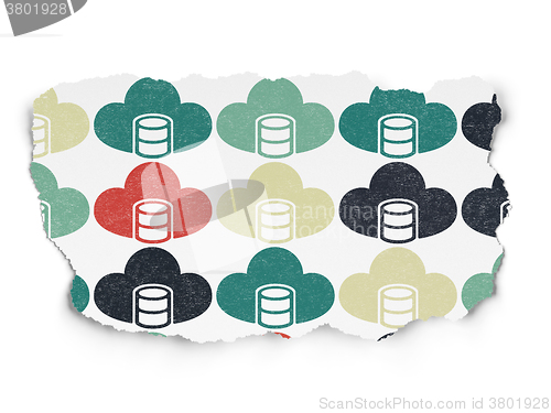 Image of Programming concept: Database With Cloud icons on Torn Paper background