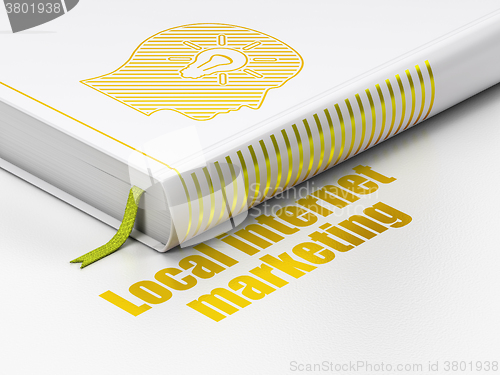 Image of Advertising concept: book Head With Light Bulb, Local Internet Marketing on white background