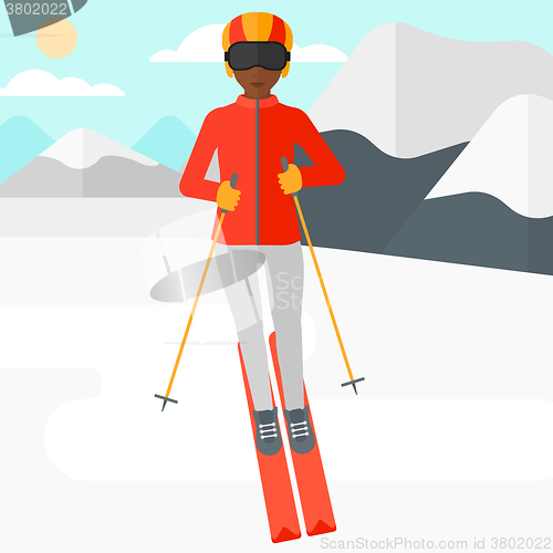 Image of Young woman skiing.