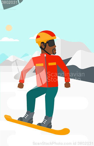 Image of Young man snowboarding.