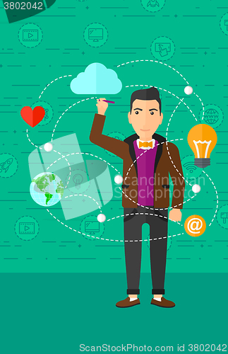 Image of Businessman and cloud computing.