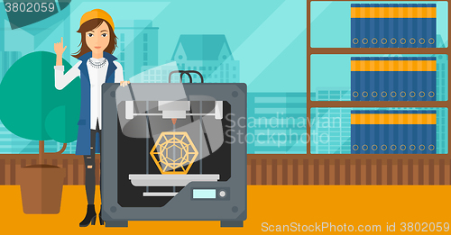 Image of Woman with three D printer.