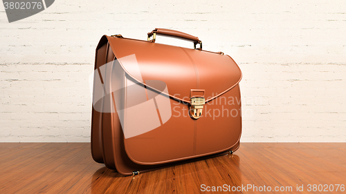 Image of Office desk table with briefcase