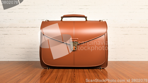 Image of Office desk table with briefcase