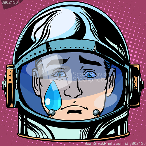 Image of emoticon sadness tears Emoji face man astronaut retro