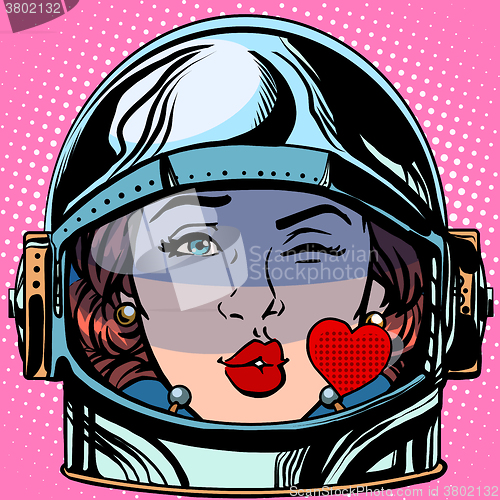 Image of emoticon kiss love Emoji face woman astronaut retro