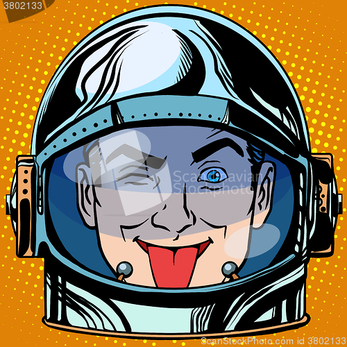 Image of emoticon tongue Emoji face man astronaut retro