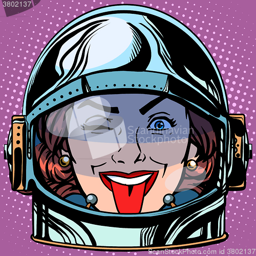 Image of emoticon tongue Emoji face woman astronaut retro