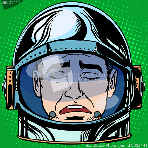 Image of emoticon sadness Emoji face man astronaut retro