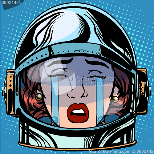Image of emoticon cry Emoji face woman astronaut retro
