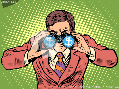 Image of Financial monitoring of currency dollar businessman binoculars