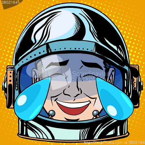 Image of emoticon laughter tears Emoji face man astronaut retro