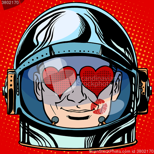 Image of emoticon lover Emoji face man astronaut retro