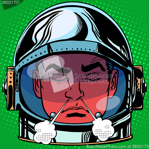 Image of emoticon anger rage Emoji face man astronaut retro