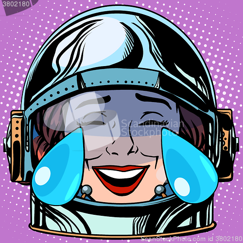 Image of emoticon tears of joy Emoji face woman astronaut retro