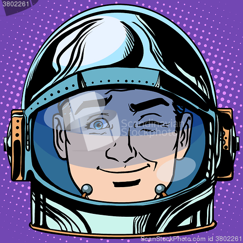 Image of emoticon wink Emoji face man astronaut retro