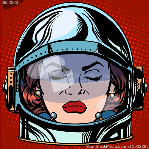 Image of emoticon anger Emoji face woman astronaut retro