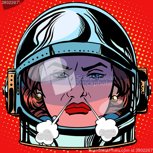 Image of emoticon rage boiling water Emoji face woman astronaut retro