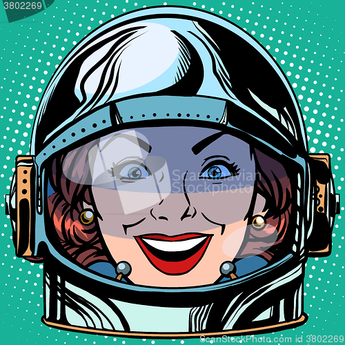 Image of emoticon joy smile Emoji face woman astronaut retro