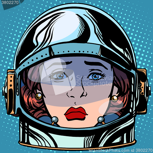Image of emoticon sadness Emoji face woman astronaut retro