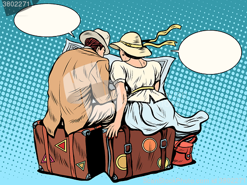Image of couple traveling route map looks