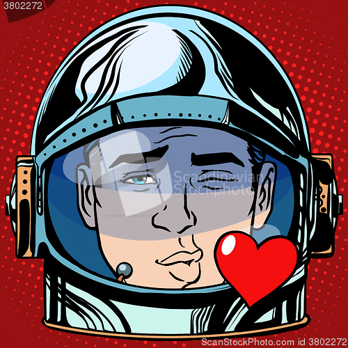 Image of emoticon kiss love Emoji face man astronaut retro