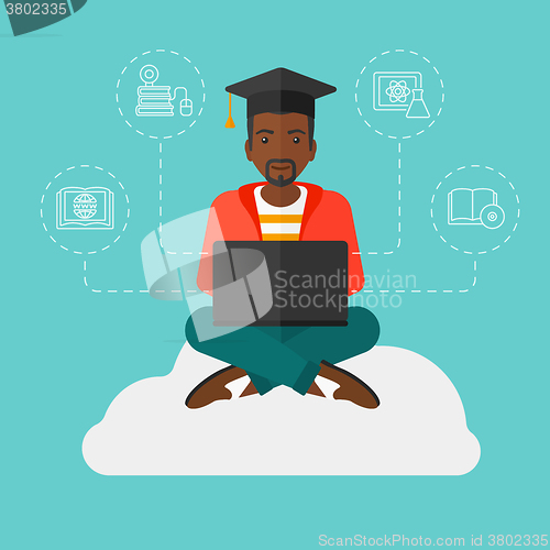 Image of Graduate sitting on cloud.