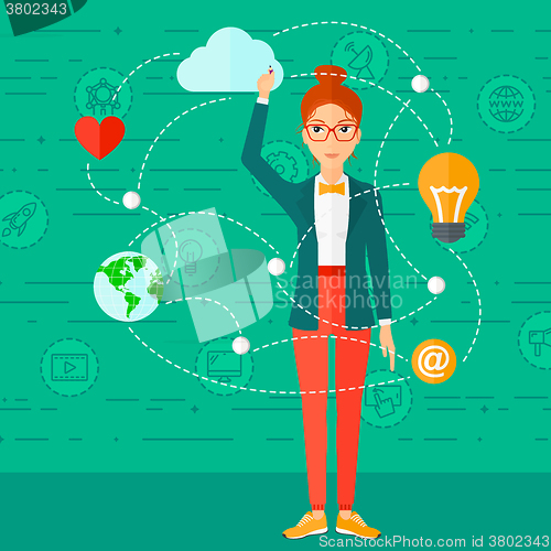 Image of Business woman and cloud computing.