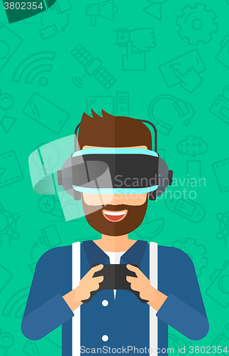 Image of Man wearing virtual reality headset.