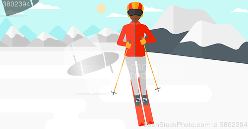 Image of Young woman skiing.