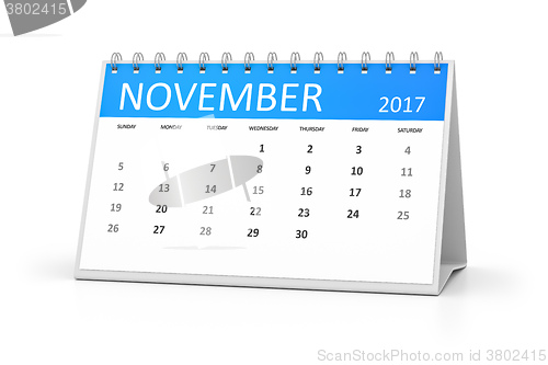 Image of blue table calendar 2017 november