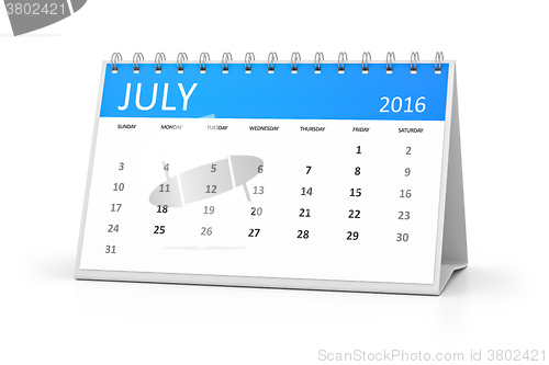 Image of blue table calendar 2016 july