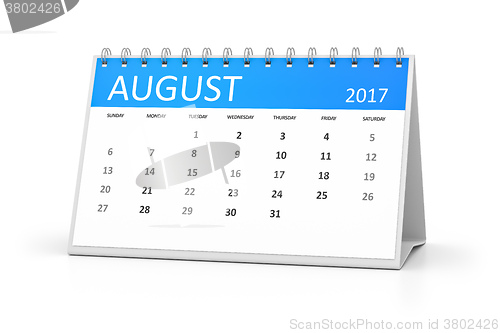 Image of blue table calendar 2017 august