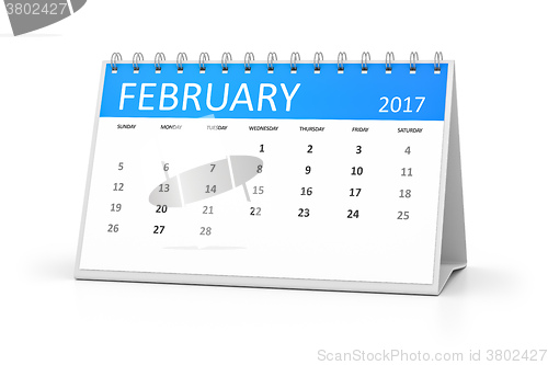 Image of blue table calendar 2017 february