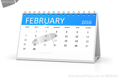 Image of blue table calendar 2016 february