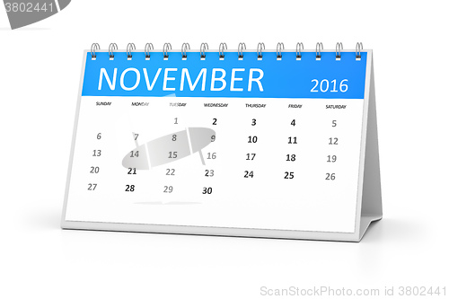 Image of blue table calendar 2016 november