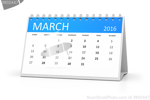 Image of blue table calendar 2016 march