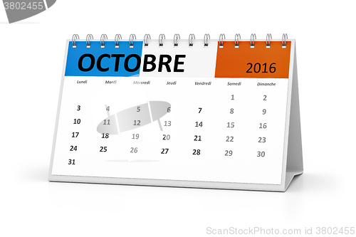 Image of french language table calendar 2016 october