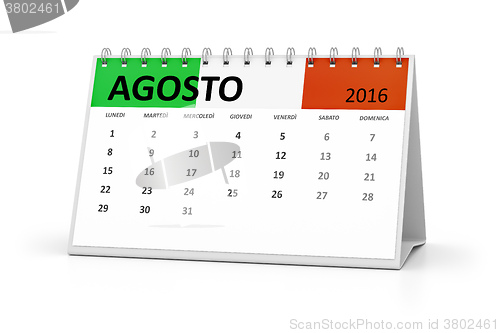 Image of italian language table calendar 2016 august
