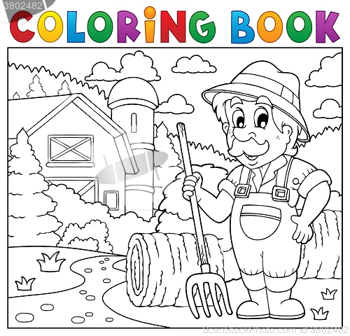 Image of Coloring book farmer near farmhouse 2