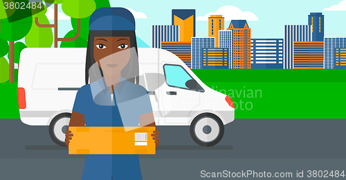 Image of Woman delivering box.