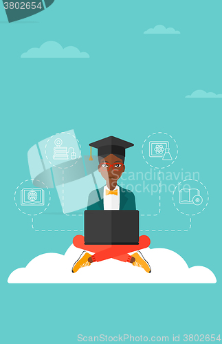 Image of Graduate sitting on cloud.