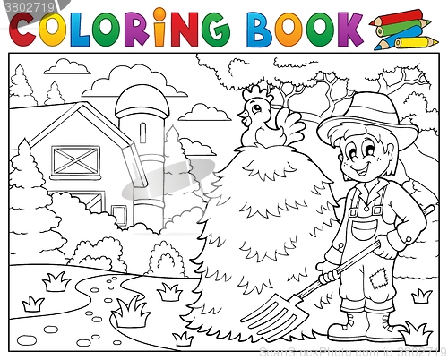 Image of Coloring book farmer near farmhouse 1