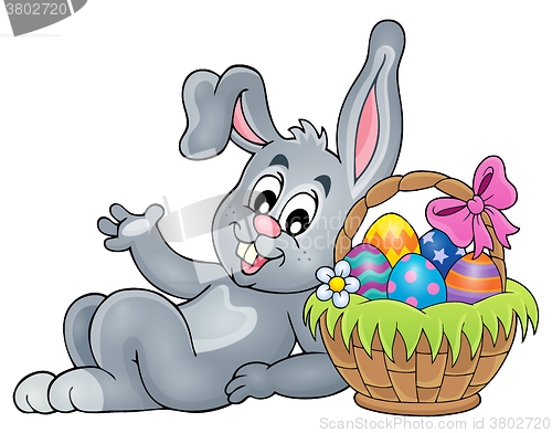 Image of Basket with eggs and Easter bunny 2