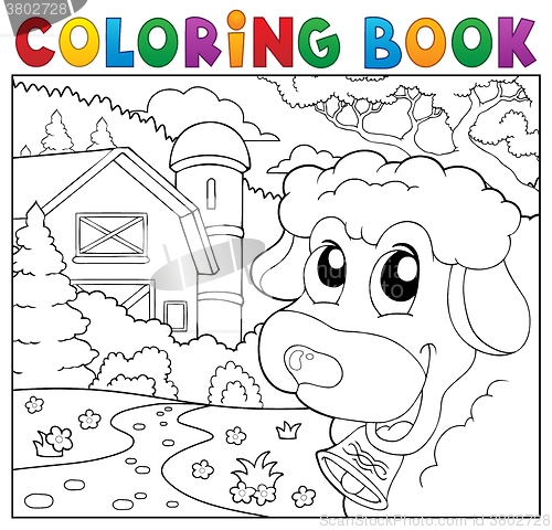 Image of Coloring book lurking sheep near farm