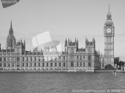 Image of Black and white Houses of Parliament in London