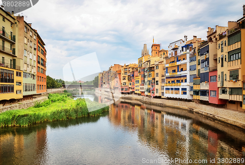 Image of River and picturesque buildings of Girona, Catalonia