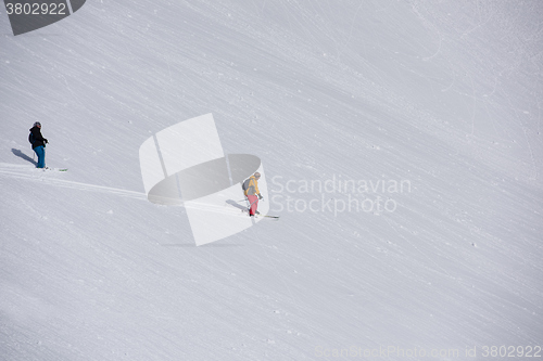 Image of freeride skier skiing in deep powder snow