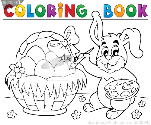 Image of Coloring book bunny painting eggs